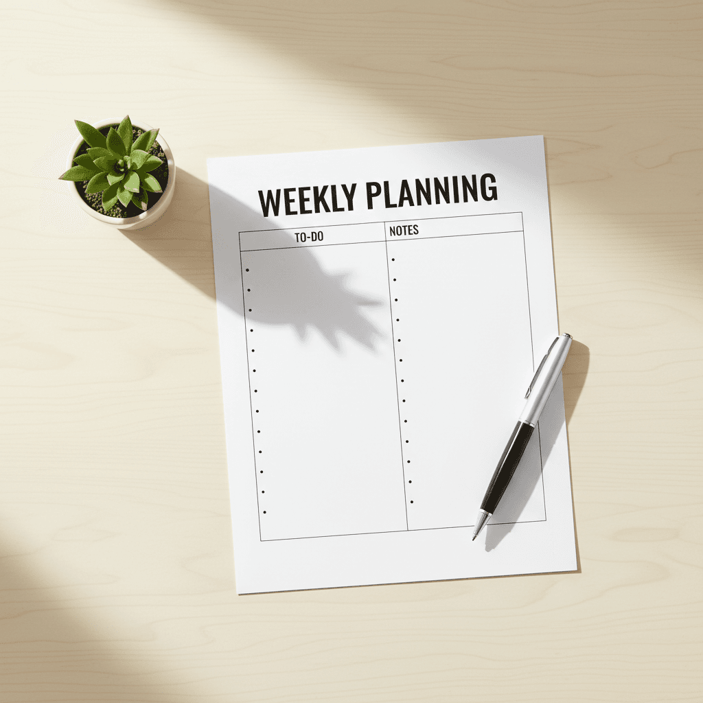 Open worksheet with pen on a desk