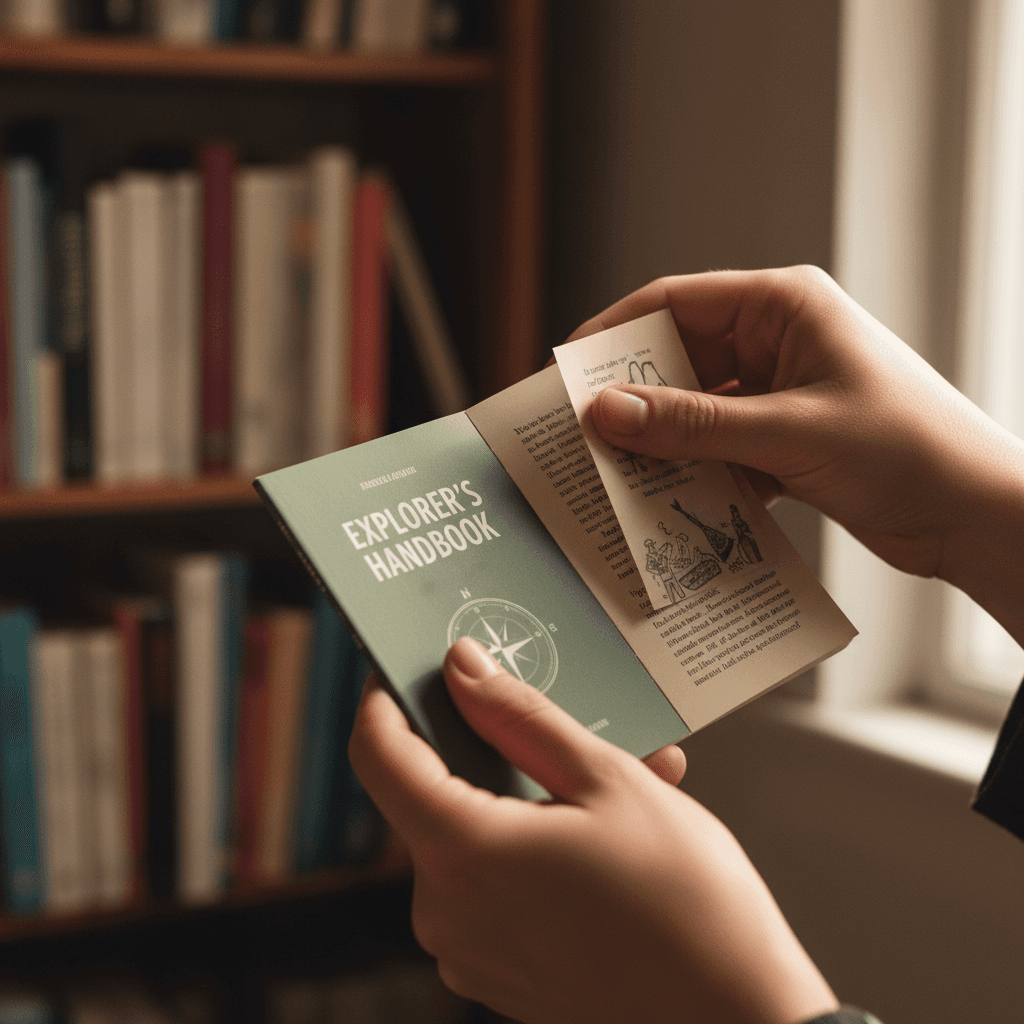 Hands holding a small guide booklet